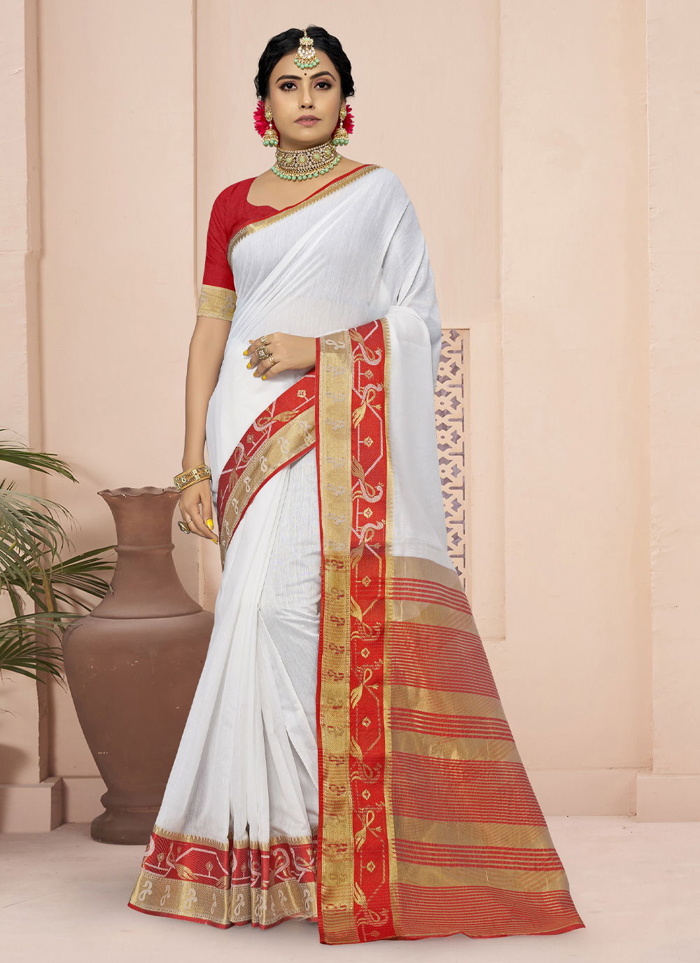 Sangam Red Chili Fancy Festive Wear Cotton Latest Saree Collection